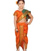 Orange plain silk stitched saree