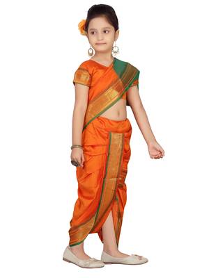 Orange plain silk stitched saree 2