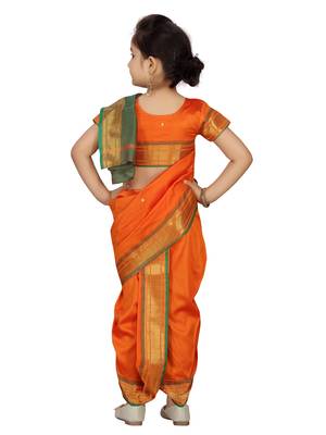 Orange plain silk stitched saree 3