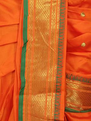 Orange plain silk stitched saree 4