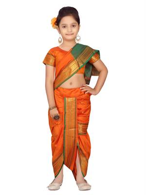 Orange plain silk stitched saree 5