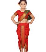 Red plain silk stitched saree