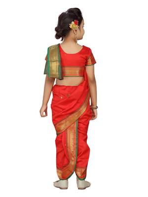 Red plain silk stitched saree 2
