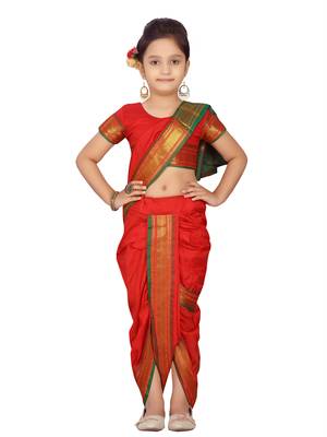 Red plain silk stitched saree 4