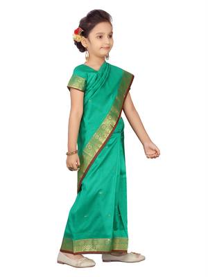 Green plain silk stitched saree 2