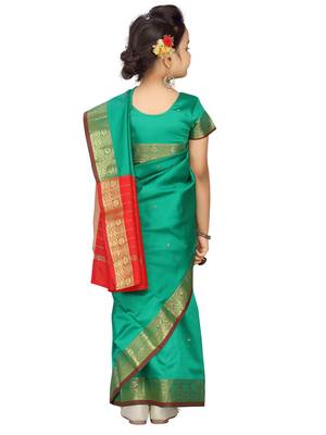Green plain silk stitched saree 3