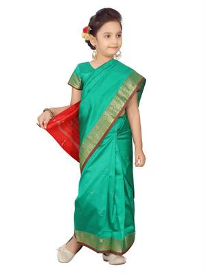 Green plain silk stitched saree 5