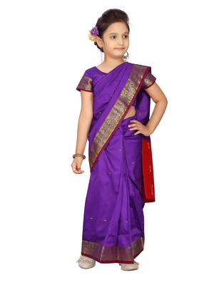 Purple plain silk stitched saree 1