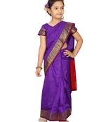 Purple plain silk stitched saree