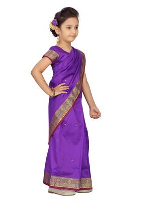 Purple plain silk stitched saree 2
