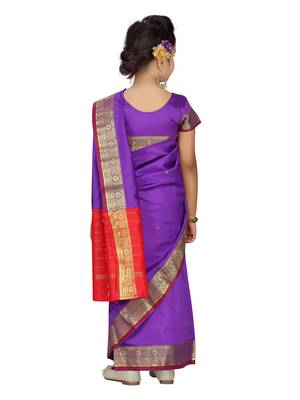 Purple plain silk stitched saree 3