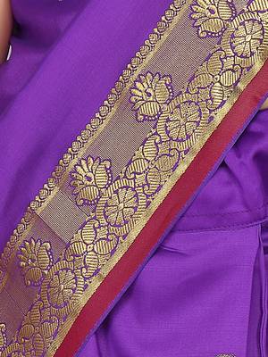 Purple plain silk stitched saree 4