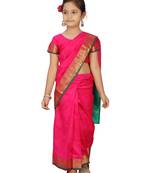 Rani-pink plain silk stitched saree