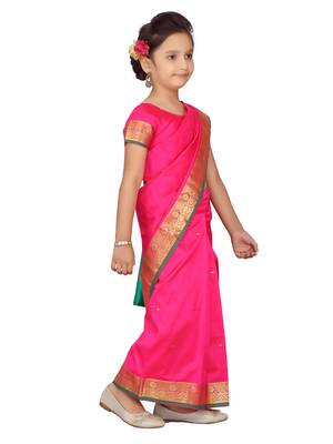 Rani-pink plain silk stitched saree 2
