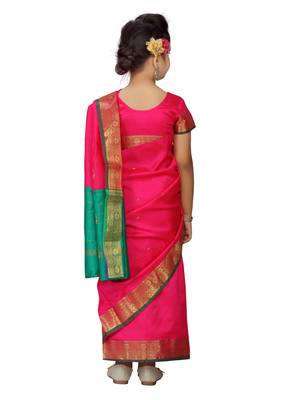 Rani-pink plain silk stitched saree 3