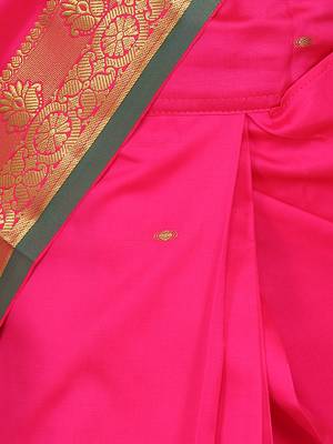Rani-pink plain silk stitched saree 4