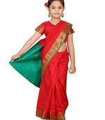 Red plain silk stitched saree
