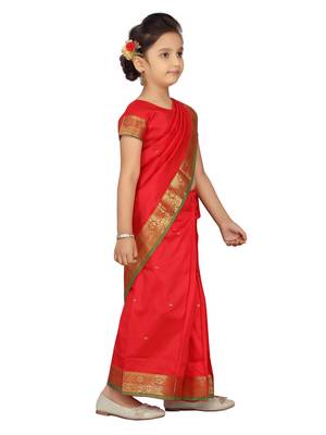 Red plain silk stitched saree 2