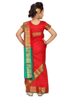 Red plain silk stitched saree 3