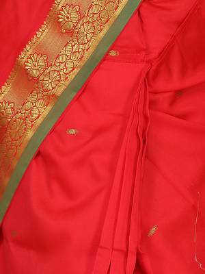 Red plain silk stitched saree 4