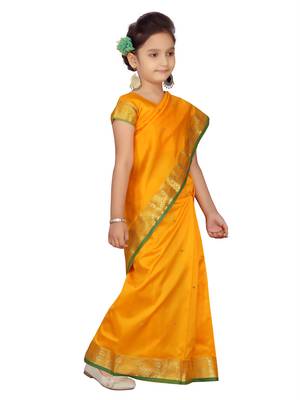 Yellow plain silk stitched saree 2