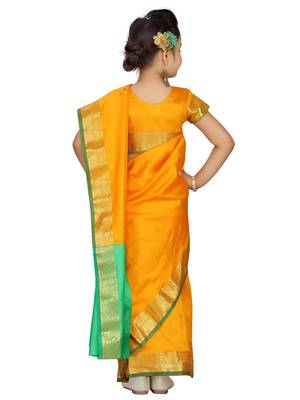 Yellow plain silk stitched saree 3