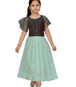 Sea-green plain net stitched lehenga