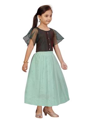Sea-green plain net stitched lehenga 2