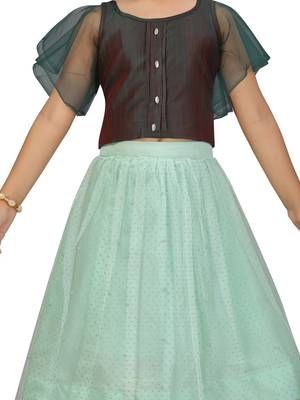 Sea-green plain net stitched lehenga 4