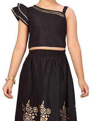 Black printed cotton stitched lehenga 4