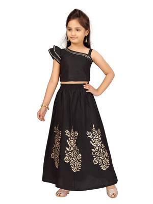 Black printed cotton stitched lehenga 5