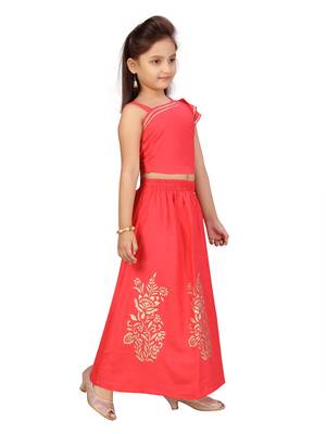 Red printed cotton stitched lehenga 2