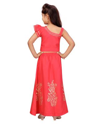 Red printed cotton stitched lehenga 3