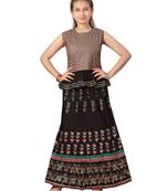 Black printed cotton stitched lehenga