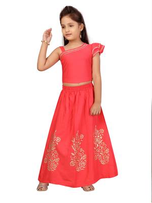 Red printed cotton stitched lehenga 5