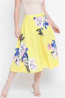 Gloden glash beauty yellow pleated women skirt