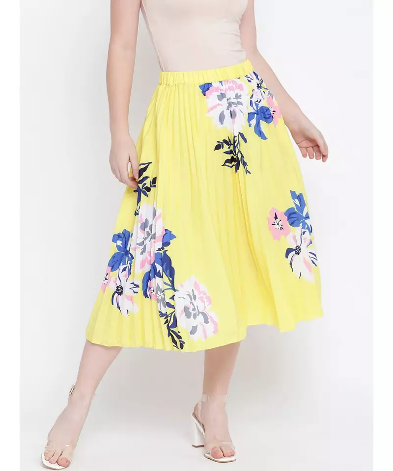 Gloden glash beauty yellow pleated women skirt