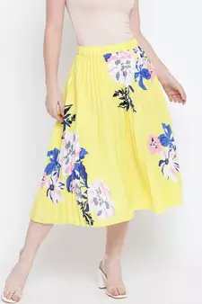 Gloden glash beauty yellow pleated women skirt