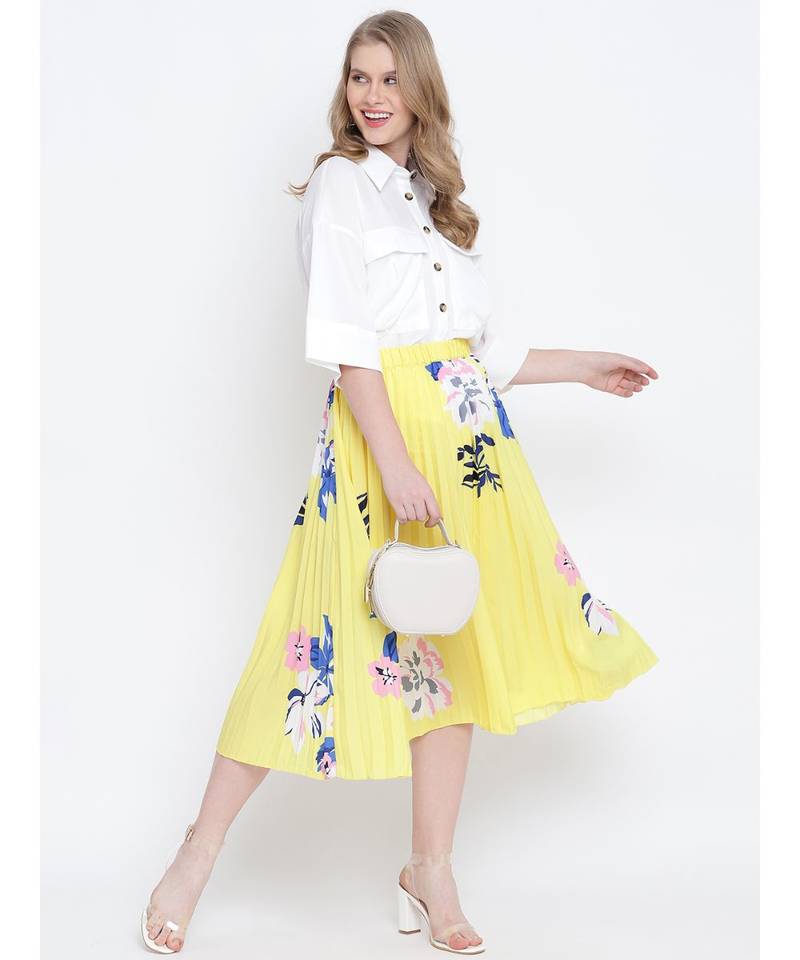 Gloden glash beauty yellow pleated women skirt