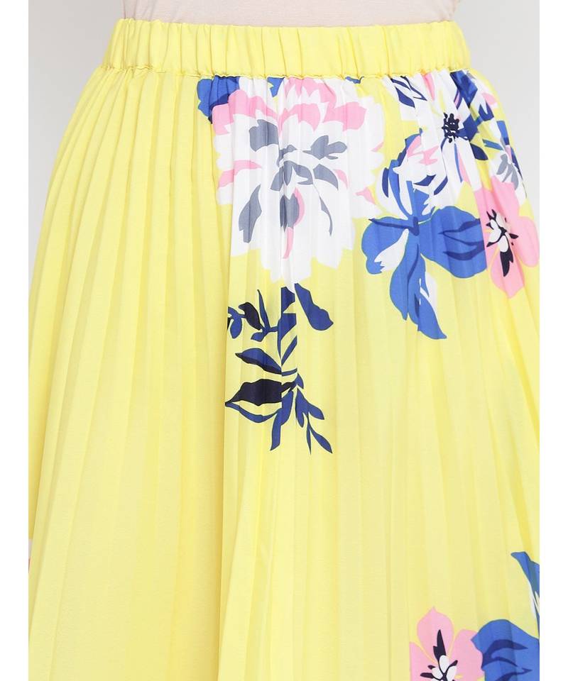 Gloden glash beauty yellow pleated women skirt