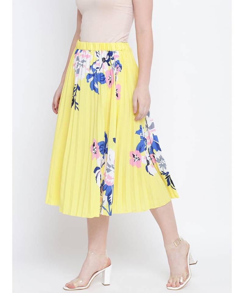 Gloden glash beauty yellow pleated women skirt