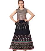 Navy-blue printed cotton stitched lehenga