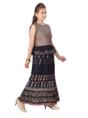 Navy-blue printed cotton stitched lehenga 2