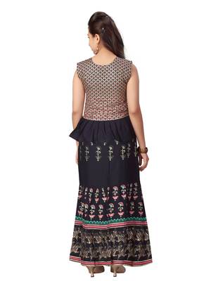 Navy-blue printed cotton stitched lehenga 3