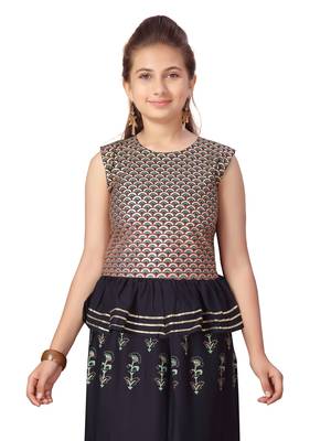 Navy-blue printed cotton stitched lehenga 4