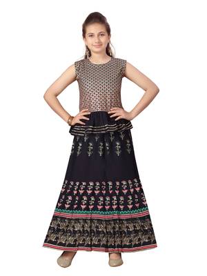 Navy-blue printed cotton stitched lehenga 5