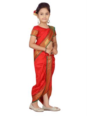 Red plain silk stitched saree 5