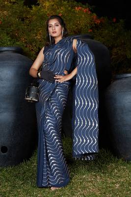 Navy blue woven silk saree with blouse 1