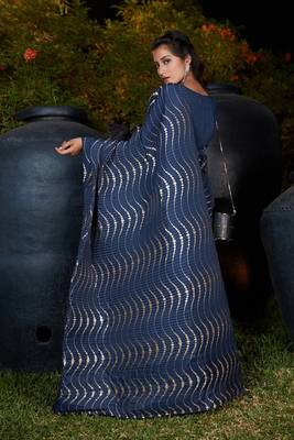 Navy blue woven silk saree with blouse 2