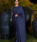 Navy blue woven silk saree with blouse